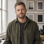 Fiktivt AI-genereret portræt af demokunstneren Emil Vinter i et fotoatelier